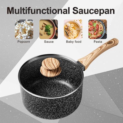  MICHELANGELO 2 Quart Saucepan with Lid,Nonstick Sauce Pan with Lid, Small Pot with Lid, Stone Coating Sauce pan 2quart, 2 Quart Small Sauce Pan, Ergonomic Bakelite Handle, Black