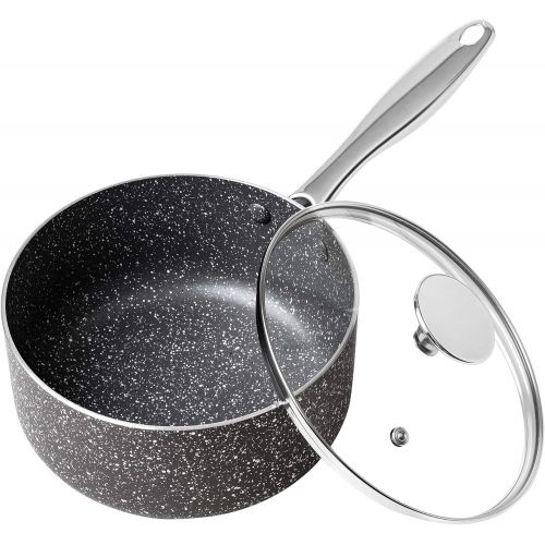  MICHELANGELO 2qt Saucepan with Lid, Small Pot with Lid,Nonstick Sauce Pan with Stainless Steel Handle, Stone-Derived Non-Stick Small Sauce Pot, Stone Coating Sauce pan 2 Quart