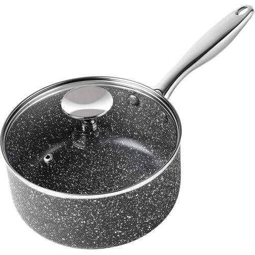  MICHELANGELO 2qt Saucepan with Lid, Small Pot with Lid,Nonstick Sauce Pan with Stainless Steel Handle, Stone-Derived Non-Stick Small Sauce Pot, Stone Coating Sauce pan 2 Quart