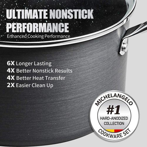  MICHELANGELO 3 Quart Saucepan with Lid, Hard Anodized Nonstick Sauce Pan with Strainer Lid & Pour Spouts for Easy Pour, Granite Derived Coating Sauce Pan for Cooking, Small Sauce P