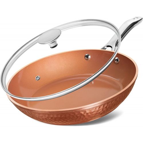  MICHELANGELO Hammered Copper Frying Pan with Lid, Nonstick Frying Pan, 10 Inch Frying Pan, Nonstick Skillet Induction Compatible - Nonstick Fry Pan 10 Inch