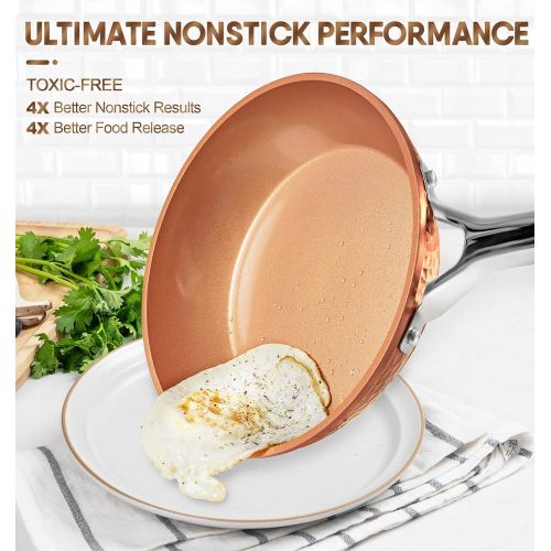  MICHELANGELO Hammered Copper Frying Pan with Lid, Nonstick Frying Pan, 10 Inch Frying Pan, Nonstick Skillet Induction Compatible - Nonstick Fry Pan 10 Inch