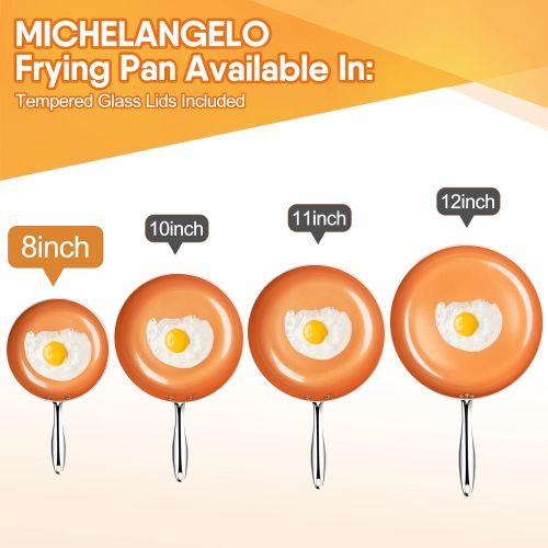  MICHELANGELO Frying Pan with Lid, Nonstick 8 Inch Frying Pan with Ceramic Titanium Coating, Copper Frying Pan with Lid, Small Frying Pan 8 Inch, Nonstick Frying Pans, Small Copper