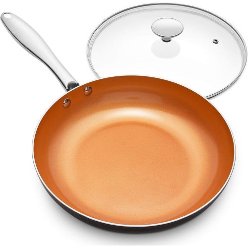  MICHELANGELO Frying Pan with Lid, Nonstick 8 Inch Frying Pan with Ceramic Titanium Coating, Copper Frying Pan with Lid, Small Frying Pan 8 Inch, Nonstick Frying Pans, Small Copper