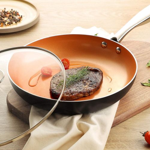  MICHELANGELO Frying Pan with Lid, Nonstick 8 Inch Frying Pan with Ceramic Titanium Coating, Copper Frying Pan with Lid, Small Frying Pan 8 Inch, Nonstick Frying Pans, Small Copper