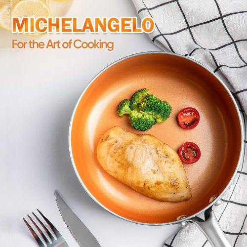  MICHELANGELO Frying Pan with Lid, Nonstick 8 Inch Frying Pan with Ceramic Titanium Coating, Copper Frying Pan with Lid, Small Frying Pan 8 Inch, Nonstick Frying Pans, Small Copper