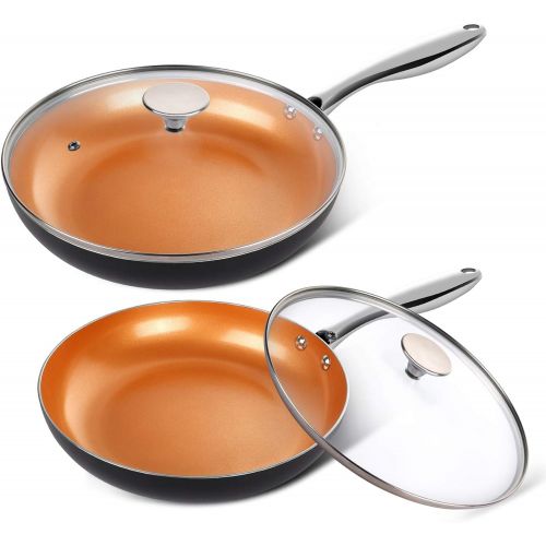  MICHELANGELO Copper Frying Pan Set with Lid, 8 & 10 Frying Pan Set, Nonstick Frying Pan Set, Copper Pans with Lid, Nonstick Skillets with Lid, Ceramic Fry Pan with Lid, 8 & 10