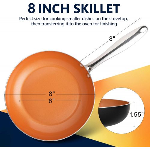  MICHELANGELO Small Frying Pan Nonstick 8 Inch, Omelet Fry Pan Copper Pans for Cooking with Ceramic Titanium Coating, Egg Pan Nonstick Skillet - 8 Inch