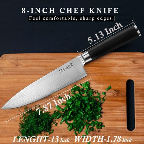  MICHELANGELO Professional Chef Knife 8 Inch Pro, German High Carbon Stainless Steel Knife with Ergonomic Handle, Japanese Knife, Chef Knife for Kitchen - 8 Inch, Etched Damascus Pa