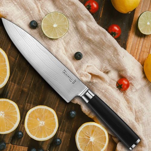  MICHELANGELO Professional Chef Knife 8 Inch Pro, German High Carbon Stainless Steel Knife with Ergonomic Handle, Japanese Knife, Chef Knife for Kitchen - 8 Inch, Etched Damascus Pa