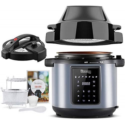  [아마존베스트]MICHELANGELO 6 QT Pressure Cooker Air Fryer Combo, All-in-1 Pressure Cooker with Air Fryer - Two Detachable Lids for Pressure Cooker, Pressure Fryer, Air Fryer, Rice,Slow Cooker,St