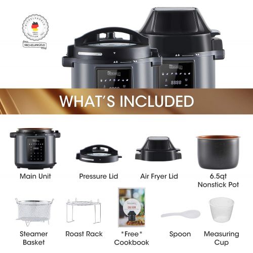  [아마존베스트]MICHELANGELO 6 QT Pressure Cooker Air Fryer Combo, All-in-1 Pressure Cooker with Air Fryer - Two Detachable Lids for Pressure Cooker, Pressure Fryer, Air Fryer, Rice,Slow Cooker,St