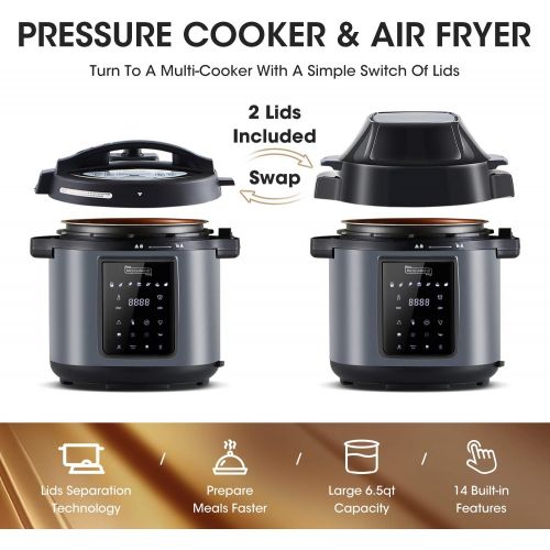  [아마존베스트]MICHELANGELO 6 QT Pressure Cooker Air Fryer Combo, All-in-1 Pressure Cooker with Air Fryer - Two Detachable Lids for Pressure Cooker, Pressure Fryer, Air Fryer, Rice,Slow Cooker,St