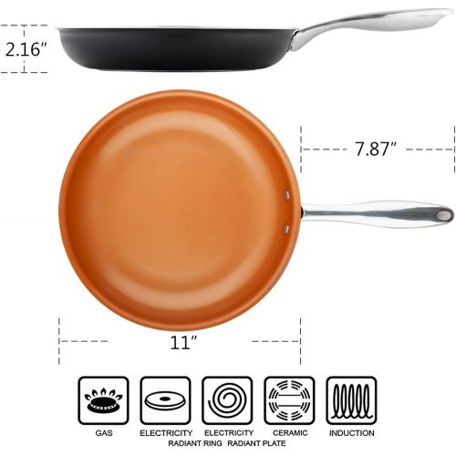  [아마존베스트]MICHELANGELO Copper Frying Pan Nonstick, 11 Inch Frying Pan with Ultra Nonstick Titanium Coating, Nonstick Copper Skillet 11 Inch, Copper Pan, Ceramic Frying Pan Nonstick - 11 Inch