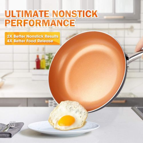  [아마존베스트]MICHELANGELO Copper Frying Pan Nonstick, 11 Inch Frying Pan with Ultra Nonstick Titanium Coating, Nonstick Copper Skillet 11 Inch, Copper Pan, Ceramic Frying Pan Nonstick - 11 Inch