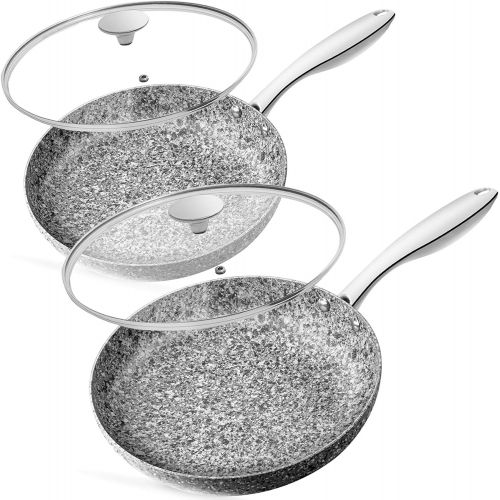  [아마존베스트]MICHELANGELO Frying Pan Set with Lid, 8 & 10 Granite Frying Pan Set with 100% APEO & PFOA-Free Stone Non Stick Coating, Granite Skillet Set with Lid, Nonstick Frying Pans 2 Piece -