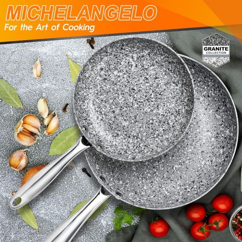  [아마존베스트]MICHELANGELO Frying Pan Set with Lid, 8 & 10 Granite Frying Pan Set with 100% APEO & PFOA-Free Stone Non Stick Coating, Granite Skillet Set with Lid, Nonstick Frying Pans 2 Piece -