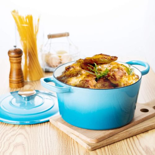  [아마존베스트]MICHELANGELO Dutch Oven, Enamel Cast Iron Dutch Oven With Lid, 4Qt Cast Iron Dutch Oven Pot, Enameled Dutch Oven 4 Quart With Silicone Handles & Mat, Blue