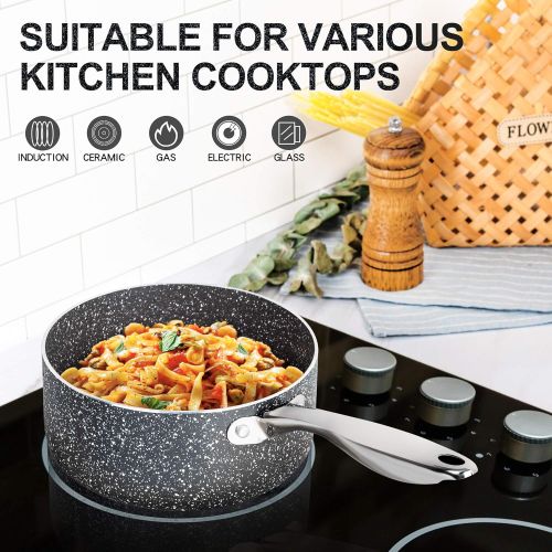  [아마존베스트]MICHELANGELO 2qt Saucepan with Lid, Small Pot with Lid,Nonstick Sauce Pan with Stainless Steel Handle, Stone-Derived Non-Stick Small Sauce Pot, Stone Coating Sauce pan 2 Quart