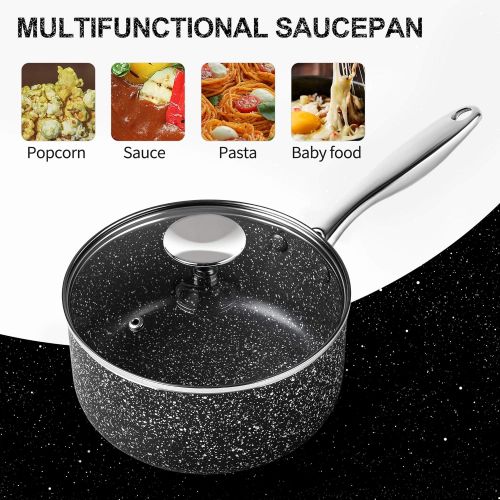  [아마존베스트]MICHELANGELO 2qt Saucepan with Lid, Small Pot with Lid,Nonstick Sauce Pan with Stainless Steel Handle, Stone-Derived Non-Stick Small Sauce Pot, Stone Coating Sauce pan 2 Quart