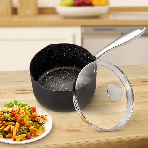  [아마존베스트]MICHELANGELO 3 Quart Saucepan with Lid, Hard Anodized Sauce Pan with Straining Lid & Pour Spouts for Easy Pour, Small Granite Sauce Pan, Nonstick Sauce Pan, Small Sauce Pot - Sauce