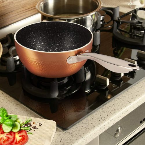  MICHELANGELO 1.5 Quart Sauce Pan with Lid, Copper Saucepan with Nonstick Granite Interior Coating & Hammering Exterior