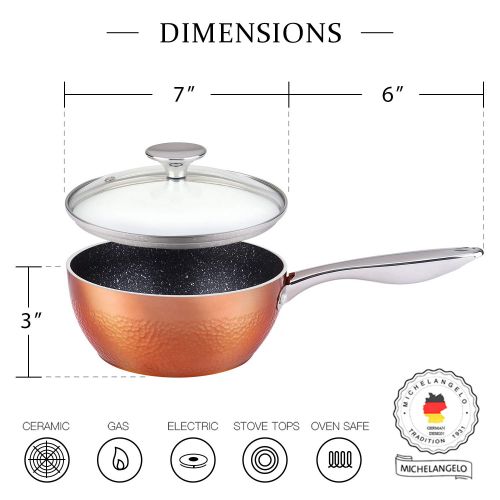  MICHELANGELO 1.5 Quart Sauce Pan with Lid, Copper Saucepan with Nonstick Granite Interior Coating & Hammering Exterior