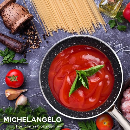  MICHELANGELO 1.5 Quart Sauce Pan with Lid, Copper Saucepan with Nonstick Granite Interior Coating & Hammering Exterior