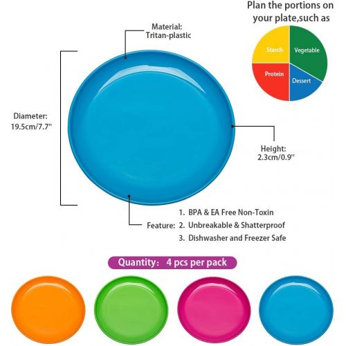  MICHLEY Bunte Teller Plastikteller Mehrweg Flache Teller 4er Set,Modern Geschirrset Kinderteller Rose Blau Gruen Orange