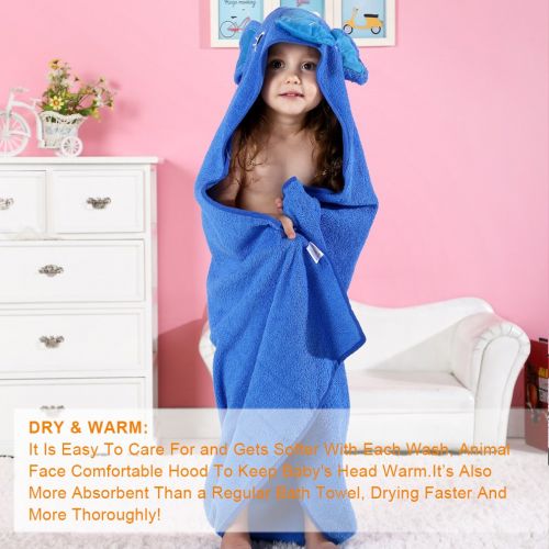  [아마존 핫딜] MICHLEY Animal Face Hooded Baby Towel Cotton Bathrobe for Boys Girls 0-6 Year Blue