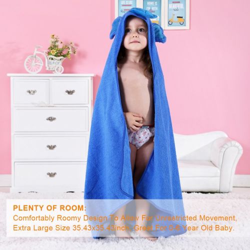  [아마존 핫딜] MICHLEY Animal Face Hooded Baby Towel Cotton Bathrobe for Boys Girls 0-6 Year Blue