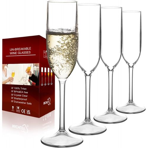  [아마존베스트]MICHLEY Unbreakable Champagne Flutes Glasses, 100% Tritan Plastic Wine Glasses, BPA-free, Dishwasher-safe 6 oz, Set of 2