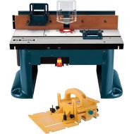 Bosch Benchtop Router Table for Precision Routing with Adjustable Fence - Sturdy Woodworking Workstation - Portable Design Bundle with Microjig Grr-Ripper Advanced 3D Pushblock (2 Items)