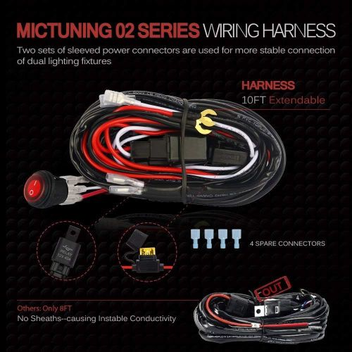  MICTUNING MIC-B1002 LED Light Bar Wiring Harness, Fuse 40A Relay On-off Waterproof Switch