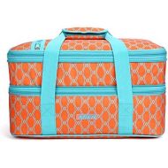 MIER Insulated Double Casserole Carrier Thermal Lunch Tote for Potluck Parties, Picnic, Beach, Fits 9 x 13 Inches Casserole Dish, Expandable, Orange