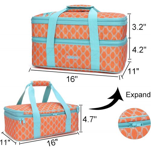  MIER Insulated Double Casserole Carrier Thermal Lunch Tote for Potluck Parties, Picnic, Beach, Fits 9 x 13 Inches Casserole Dish, Expandable, Orange