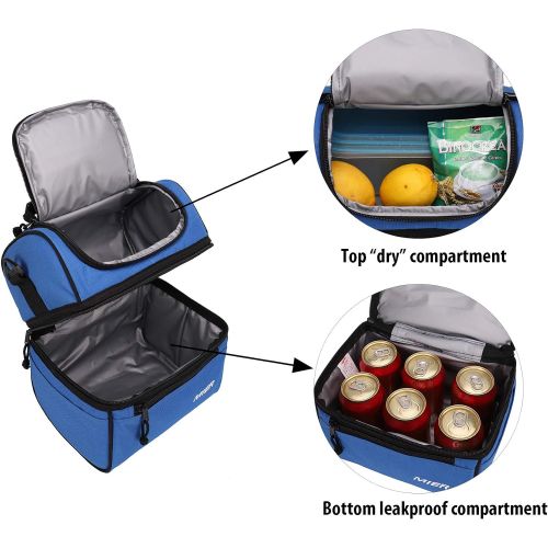  [아마존 핫딜] [아마존핫딜]MIER 2 Compartment Lunch Bag for Men Women, Leakproof Insulated Cooler Bag for Work, School, Navy Blue