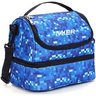 [아마존베스트]MIER Double Decker Insulated Lunch Box Soft Cooler Bag Thermal Lunch Tote with Shoulder Strap (Blue)
