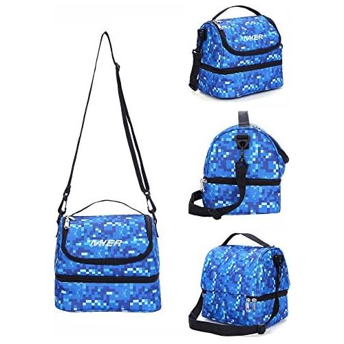  [아마존베스트]MIER Double Decker Insulated Lunch Box Soft Cooler Bag Thermal Lunch Tote with Shoulder Strap (Blue)