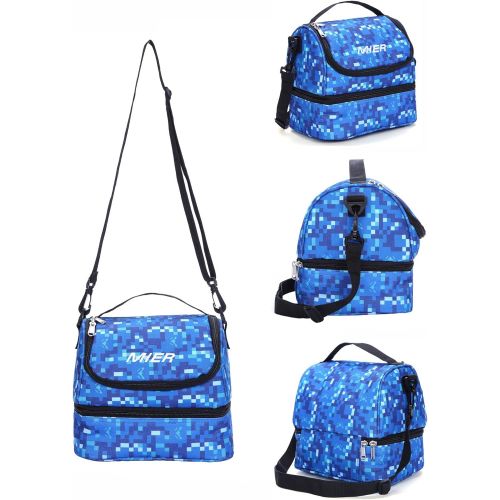  [아마존베스트]MIER Double Decker Insulated Lunch Box Soft Cooler Bag Thermal Lunch Tote with Shoulder Strap (Blue)