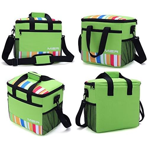  [아마존베스트]MIER 24 Can Large Capacity Soft Cooler Tote Insulated Lunch Bag Green Stripe Outdoor Picnic Bag