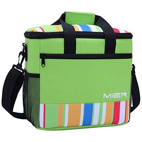  [아마존베스트]MIER 24 Can Large Capacity Soft Cooler Tote Insulated Lunch Bag Green Stripe Outdoor Picnic Bag