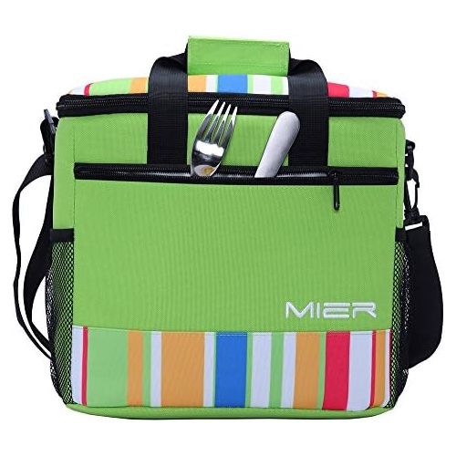  [아마존베스트]MIER 24 Can Large Capacity Soft Cooler Tote Insulated Lunch Bag Green Stripe Outdoor Picnic Bag