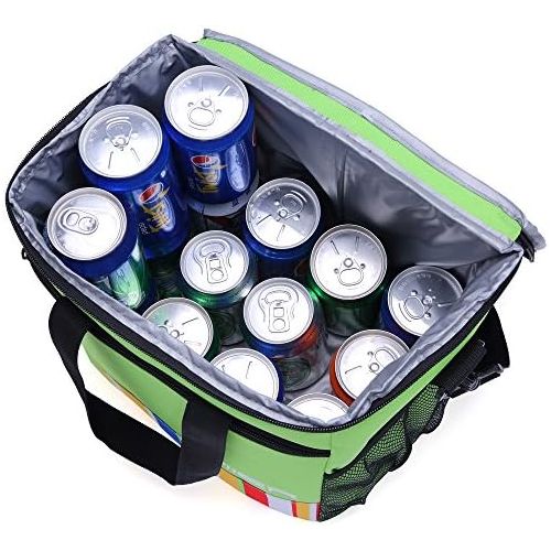 [아마존베스트]MIER 24 Can Large Capacity Soft Cooler Tote Insulated Lunch Bag Green Stripe Outdoor Picnic Bag