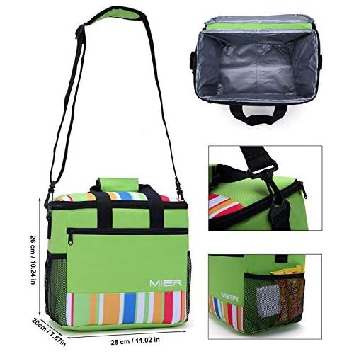  [아마존베스트]MIER 24 Can Large Capacity Soft Cooler Tote Insulated Lunch Bag Green Stripe Outdoor Picnic Bag