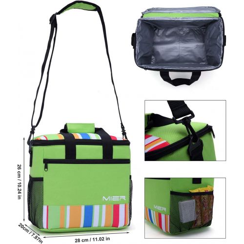  [아마존베스트]MIER 24 Can Large Capacity Soft Cooler Tote Insulated Lunch Bag Green Stripe Outdoor Picnic Bag