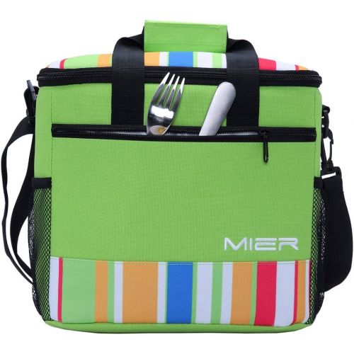  [아마존베스트]MIER 24 Can Large Capacity Soft Cooler Tote Insulated Lunch Bag Green Stripe Outdoor Picnic Bag