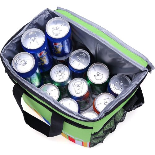  [아마존베스트]MIER 24 Can Large Capacity Soft Cooler Tote Insulated Lunch Bag Green Stripe Outdoor Picnic Bag