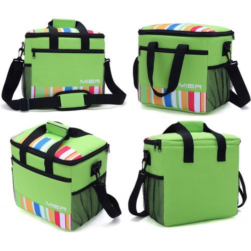  [아마존베스트]MIER 24 Can Large Capacity Soft Cooler Tote Insulated Lunch Bag Green Stripe Outdoor Picnic Bag