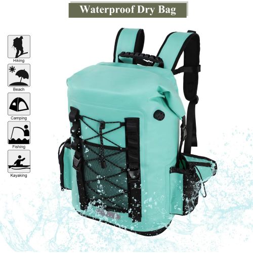  MIER 100% Waterproof Insulated Backpack Cooler Soft Cooler Bag with Roll Top Closure for Hiking, Beach, Picnics, Camping, Fishing, Kayaking, 30L, Black